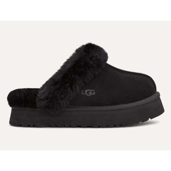 Ugg Women's Disquette Fur Slippers in Black - Picture 1 of 9